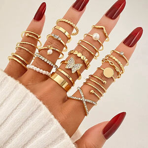 30PCS Gold Ring Set Butterfly Layered Stackable Knuckle Rings Women's NWT
